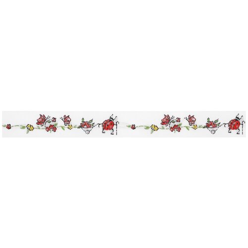Тесьма декоративная Жук с цветочной тележкой, цвет: белый, красный, зеленый, 1 м х 20 мм. 35093-01