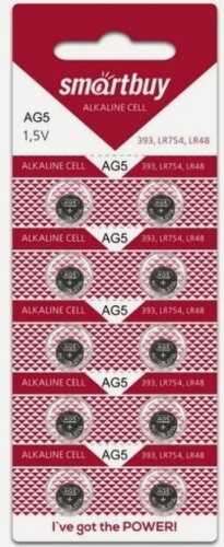 Изображение товара Элемент питания Smartbuy Alkaline Cell AG5 (LR48/ LR754/ G5/ 193/ V393/ SR754W) бл 10