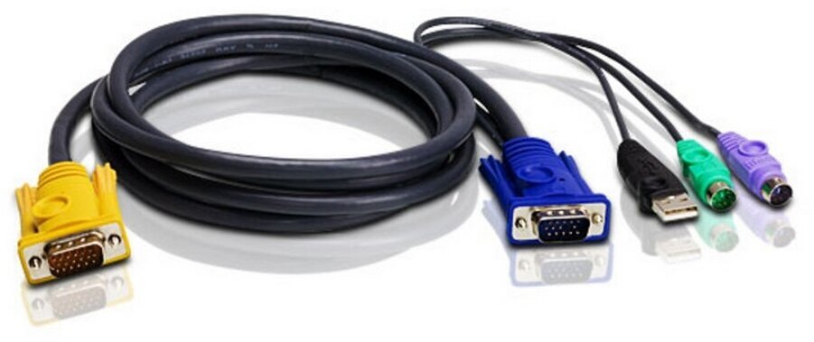 Шнур, мон, клав.+мышь USB, SPHD=>HD DB15+USB A-Тип+2x6MINI-DIN, Male-4xMale, 8+8 проводов, опрессованный, 3 метр, черный, (с поддерKой KVM PS/2) ATEN 2L-5303UP