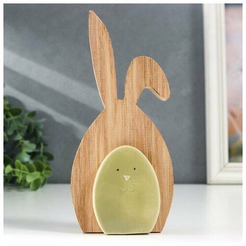Сувенир дерево керамика Зайчик зелёный 15х3х74 см 805₽