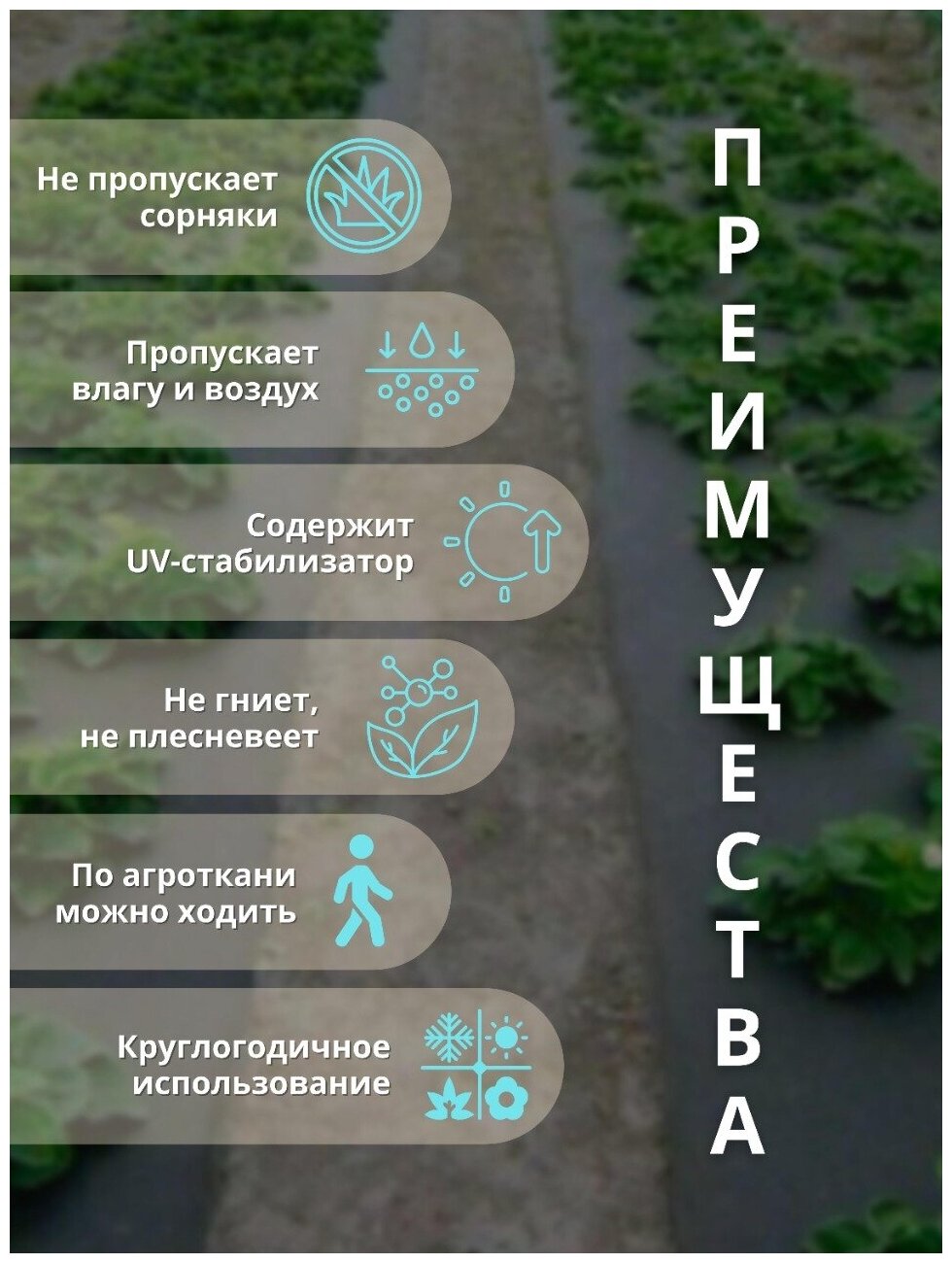 Агроткань Vsagro от сорняков между грядками 70гр/м2, укрывной материал, ширина 55см, для дорожек и тропинок - фотография № 2