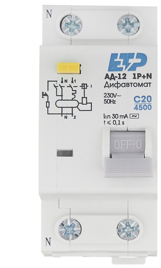 выключатель дифференциального тока ETP 1P+N 20А тип АС 30 мА 4,5 кА - фото №1