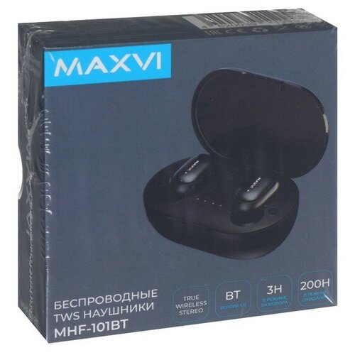 Наушники Maxvi MHF-101BT, вакуумные, микрофон, 40/300 мАч, черные