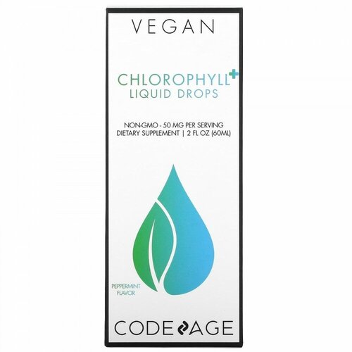 Купить Codeage, Vegan Chlorophyll + Liquid Drops, без ГМО, перечная мята, 50 мг, 60 мл (2 жидк. Унции)