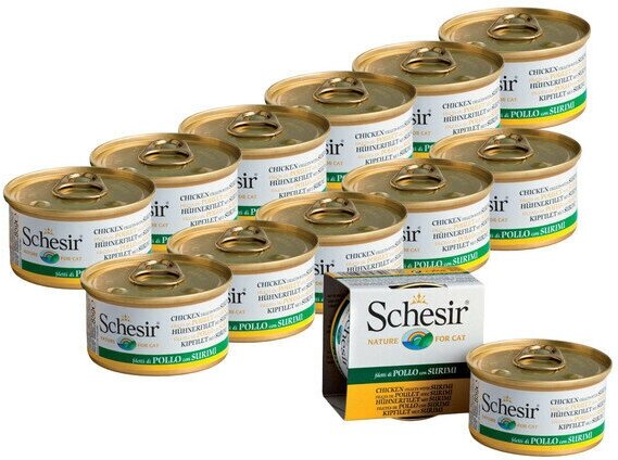 Влажный корм для кошек Schesir с курицей, с сурими 85 г (мини-филе ...