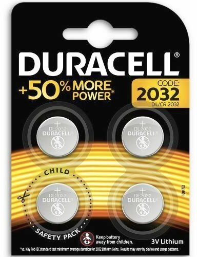 Батарейка CR2032 3В литиевая Duracell упаковка 4 шт.