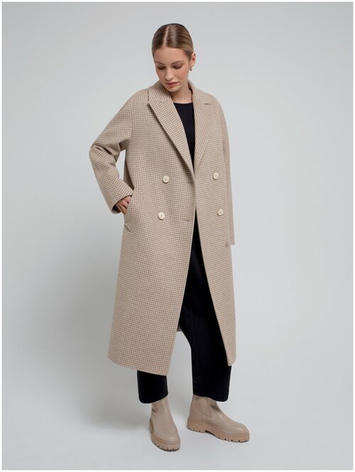 Пальто-кокон  Pompa демисезонное, шерсть, силуэт прямой, удлиненное, размер 50/170, бежевый