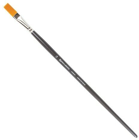 Кисть BRAUBERG Classic, синтетика жесткая плоская, длинная ручка, №14, 1 шт., пакет, черный