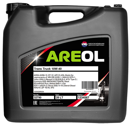 AREOL Trans Truck 10W40 (20L)_масло моторное! полусин.\ ACEA A3/B4,E7,API CI-4, MB 228.3, MAN M 3275 10W40AR004