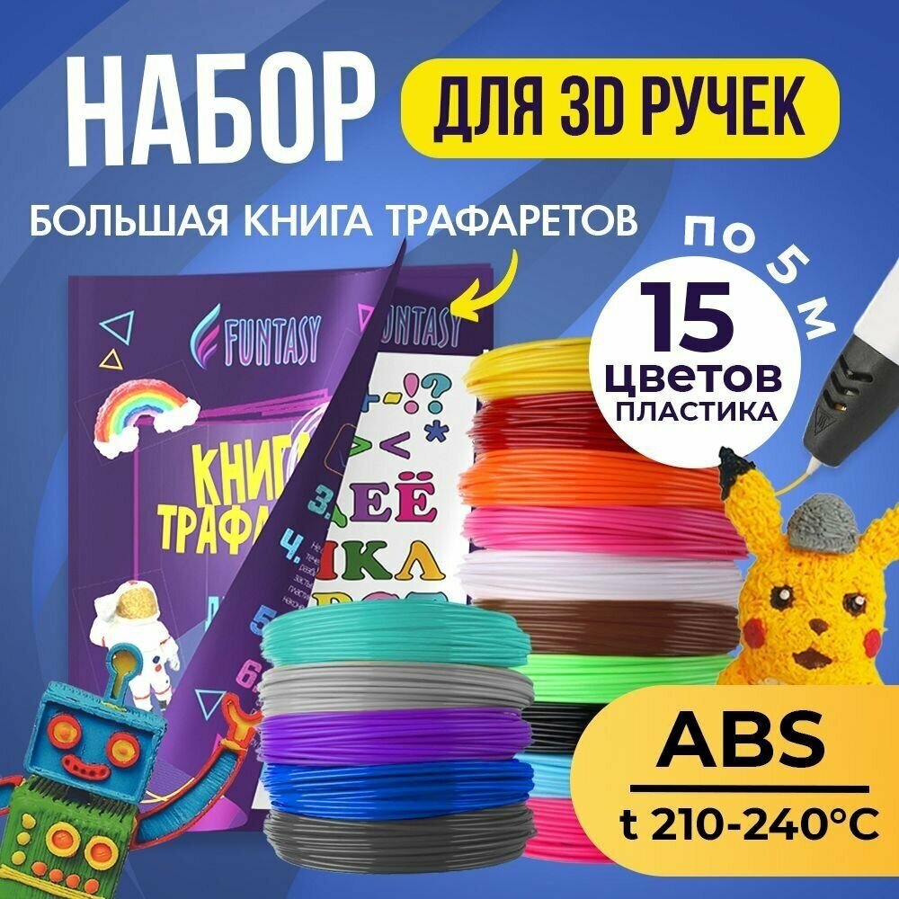 Трафарет для 3D-ручки + Набор ABS пластика (5 цветов по 5 метров)