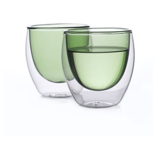 Стеклянные стаканы с двойными стенками зеленого цвета 2 штуки, 250 мл