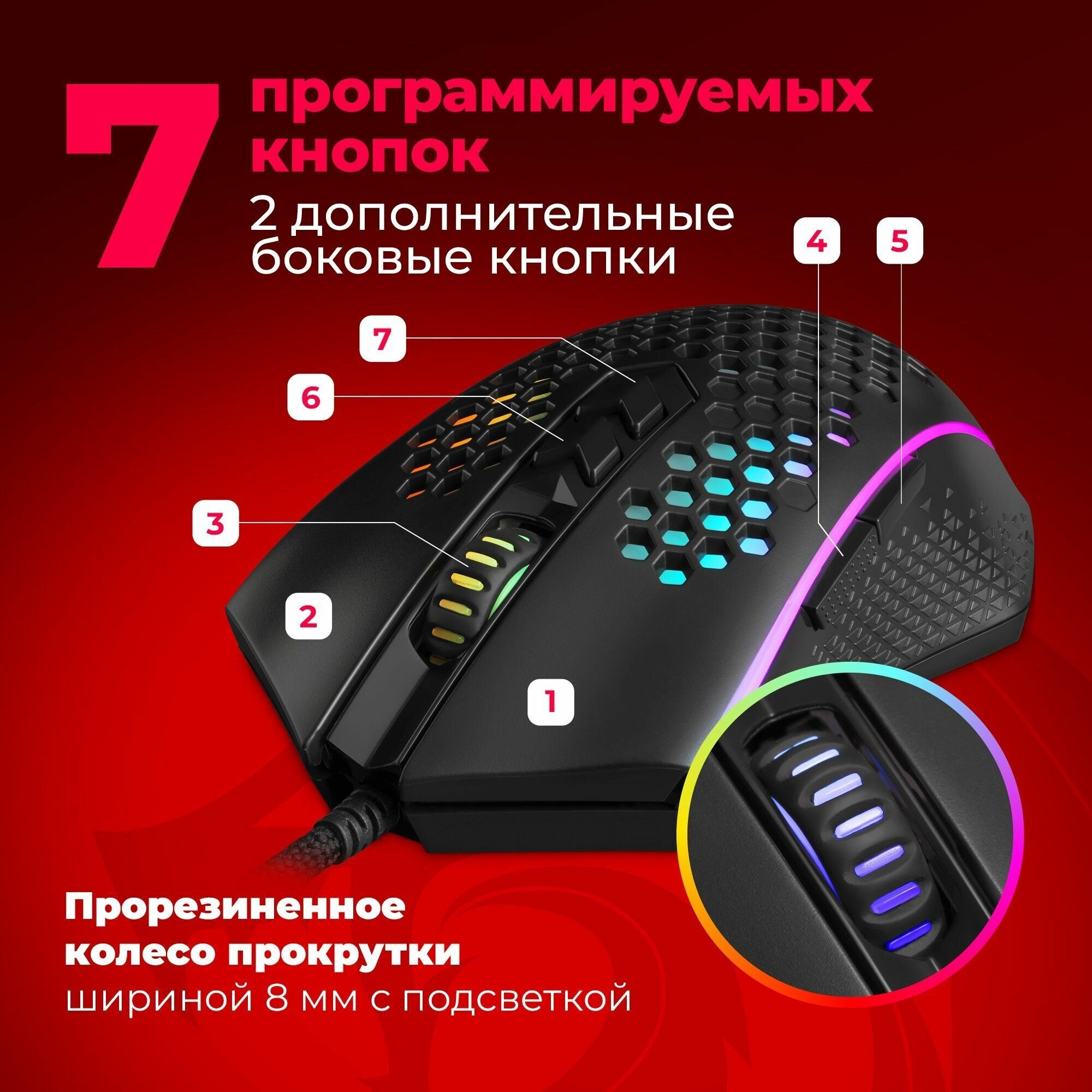 Мышка USB OPTICAL MEMEANLION REDREGON 70959 DEFENDER - фото №5