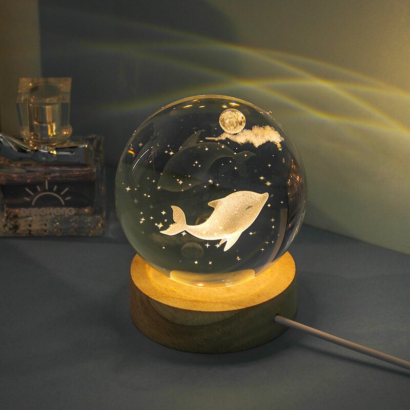 Ночник светильник для детей "Дельфин в хрустальном шаре" - фотография № 4