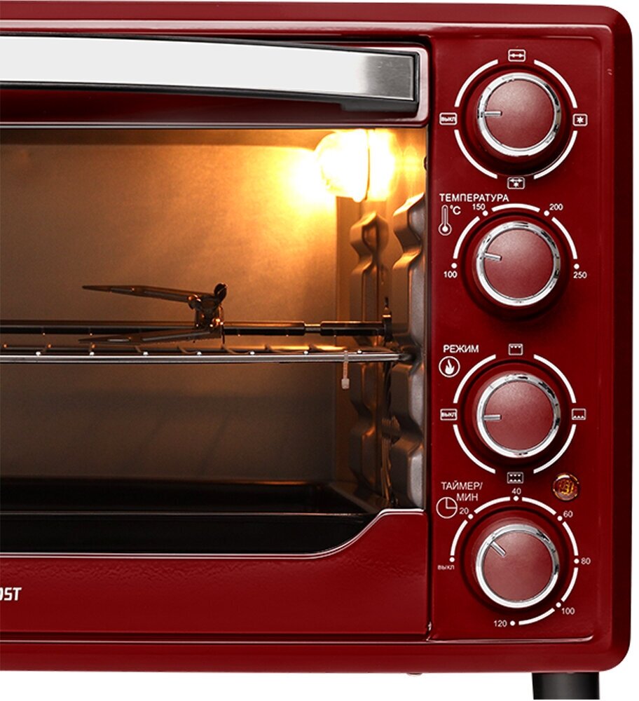 Мини-печь NORDFROST RC 350 R , настольная духовка, 1600 Вт, 35л, конвекция, гриль, таймер до 120 минут, 3 режима нагрева, красный - фотография № 3