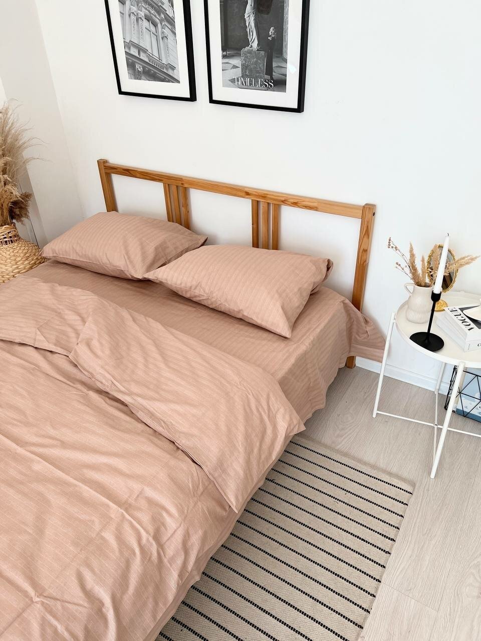 Хлопковое 2 спальное постельное бельё в полоску из ранфорса Caramel mousse - фотография № 8