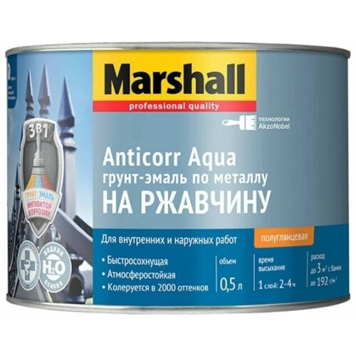 Грунт-эмаль MARSHALL ANTICORR AQUA BC бесцветный 0,5л