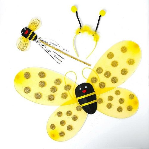 Карнавальный набор «Пчёлка», 3 предмета: ободок, крылья, жезл ТероПром 3740612 карнавальный набор бабочка 3 предмета крылья ободок жезл цвет серебряный
