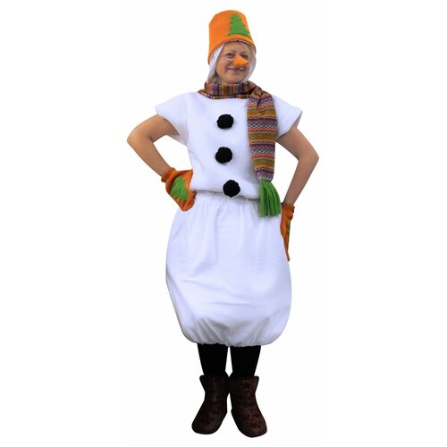 Костюм взрослый Снеговик в оранжевом ведре (44-50) карнавальный набор снеговик голубой ведро шарф нос 5113359