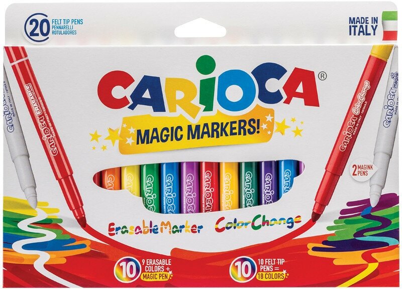 Фломастеры меняющие цвет/стираемые Carioca "Magic Markers", 18цв.+2, 20шт, картон, европодвес, 151464