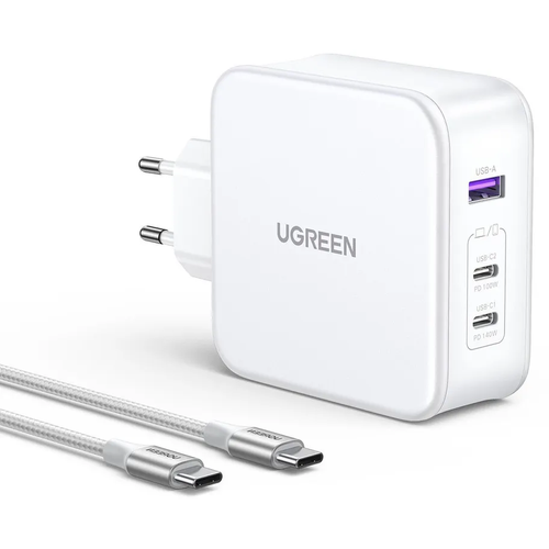 Сетевое зарядное устройство Ugreen CD289 2C+U 140W EU GaN Tech Fast Charger c кабелем 1.5м (15339) , белый