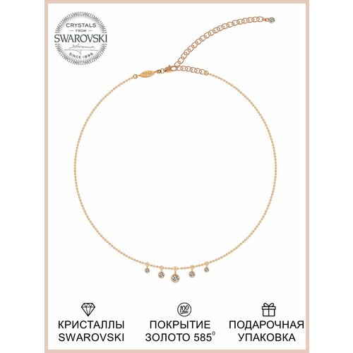 фото Подвеска rendez-vous на цепочке, кулон, короткое ожерелье, невидимка с камнем swarovski, чокер с прозрачными кристаллами сваровски, позолоченная mademoiselle jolie