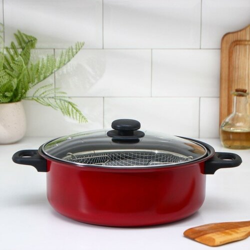 Кастрюля Ренард 4 л с крышкой сетка фри 269 см антипригарное покрытие цвет красный 1954₽