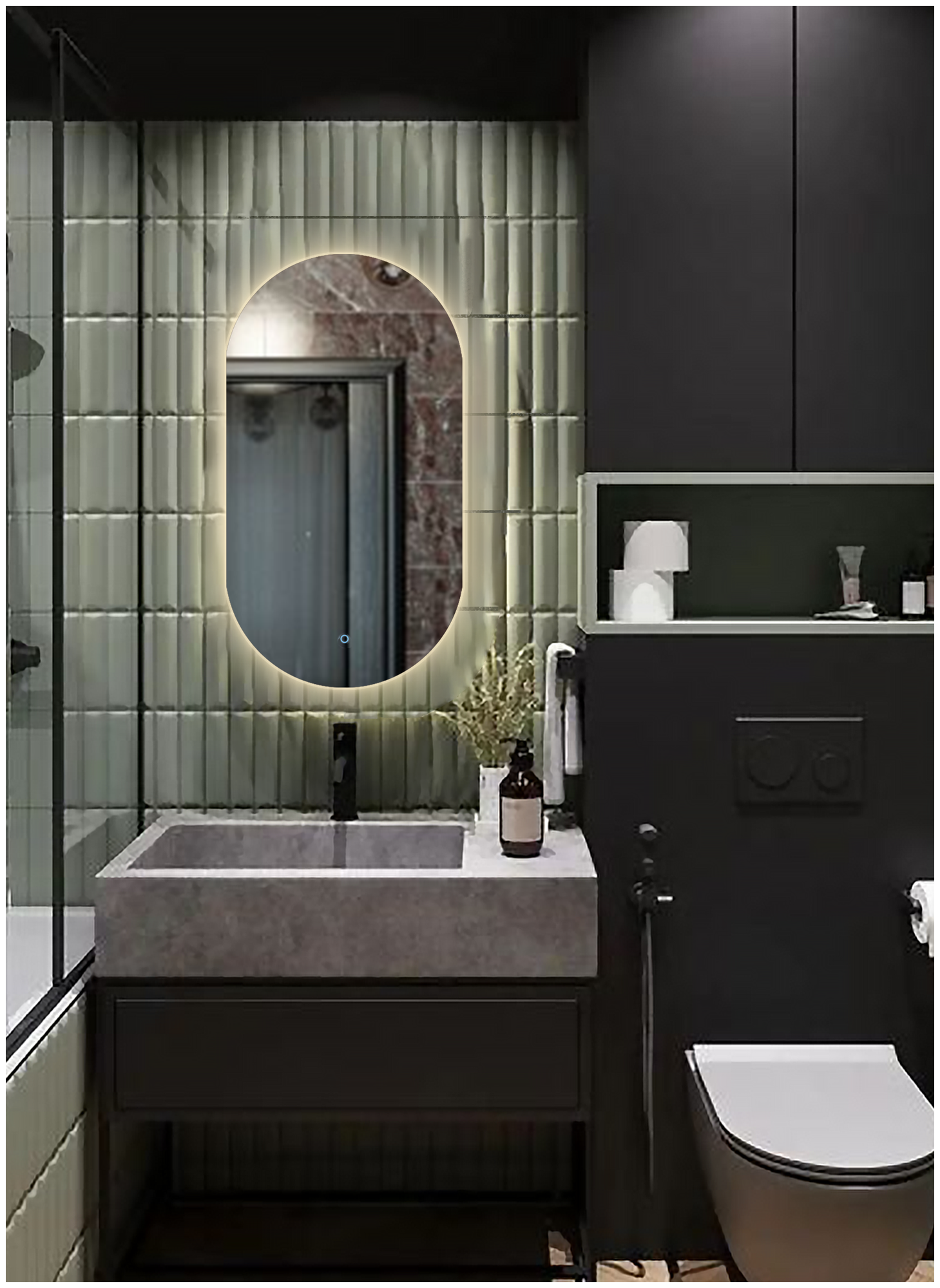 Зеркало для ванной Kapsula 80*40 овальное "парящее" с тёплой LED-подсветкой
