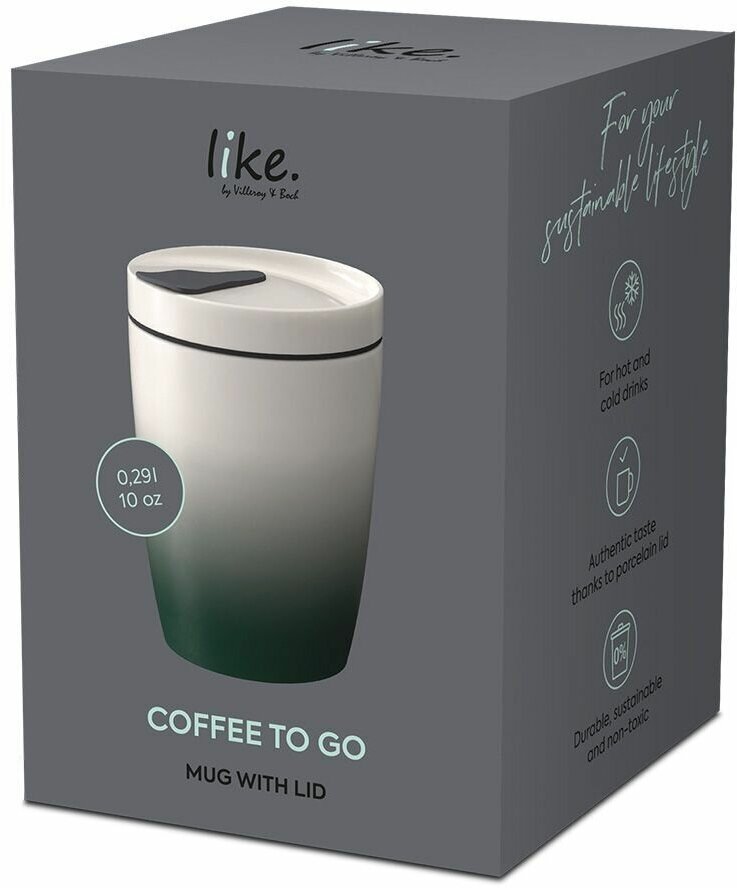 Стакан для кофе и чая с крышкой Coffee To Go Green Like. by Villeroy & Boch, 290 мл, Фарфор.