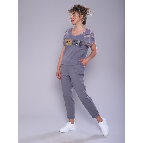 Комплект Ninel, брюки, футболка, короткий рукав, размер 52, серый