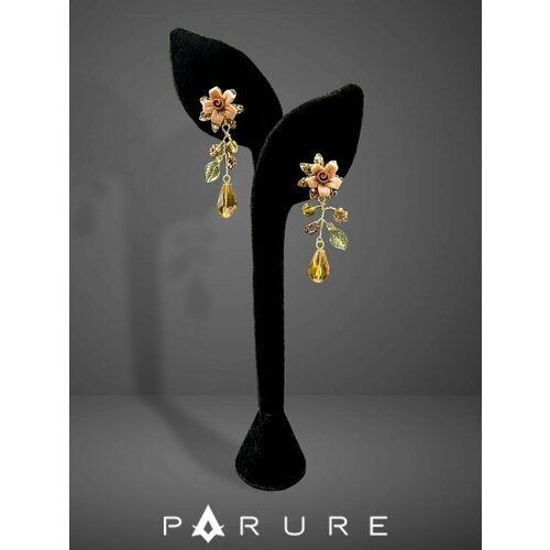 Серьги PARURE, бисер, пластик, искусственный камень, бежевый