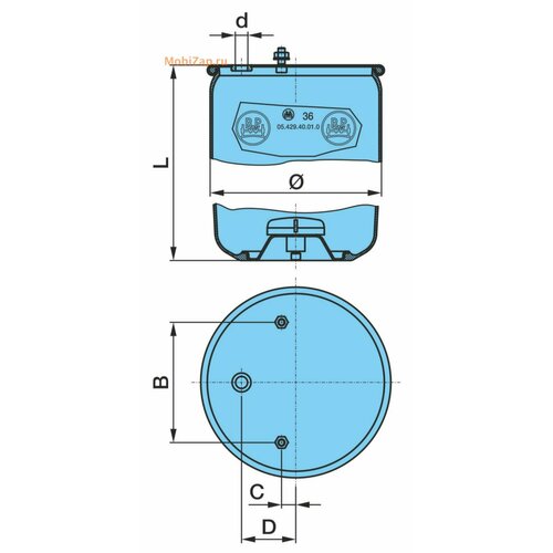 05.429.40.01.0_Пневмопод. Без Стак. !881Mb H530 2Шп. m12смещ.25. 1Отв. штуц. m22. Н: 1Шп. m16 Bpw BPW арт. 0542940010