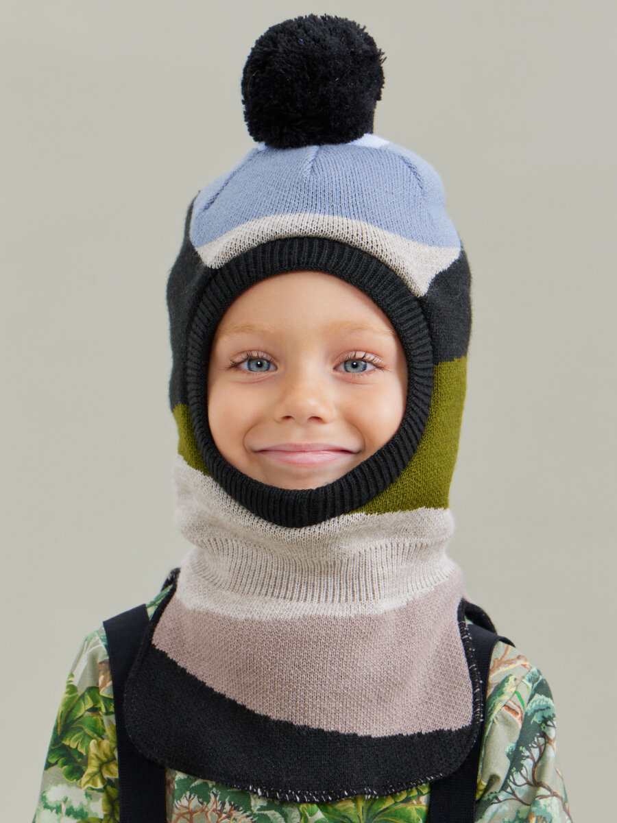 фото Шапка-шлем детская Happy Baby балаклава для девочки и для мальчика, вязаная, утепленная