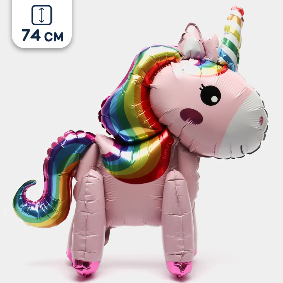 Воздушный шар фольгированный Falali Розовый единорог с радужной гривой, 74 см