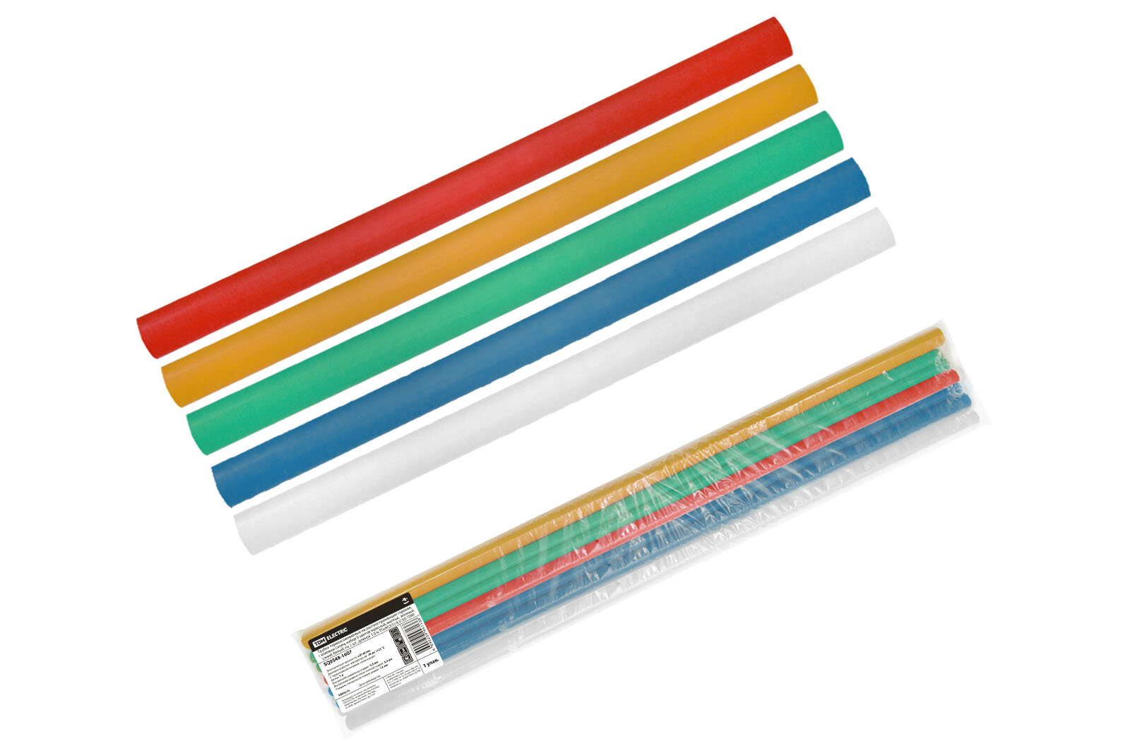 Трубки термоусаживаемые не распространяющие горение с клеевым слоем набор 5 цветов (красный желтый зеленый синий белый) по 2 шт. длиной 10 м ТТкНГ(3:1)-95/30 TDM