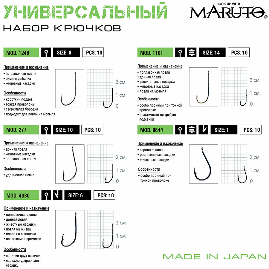 Набор Японских крючков Maruto Универсальный 25шт. — фото 1