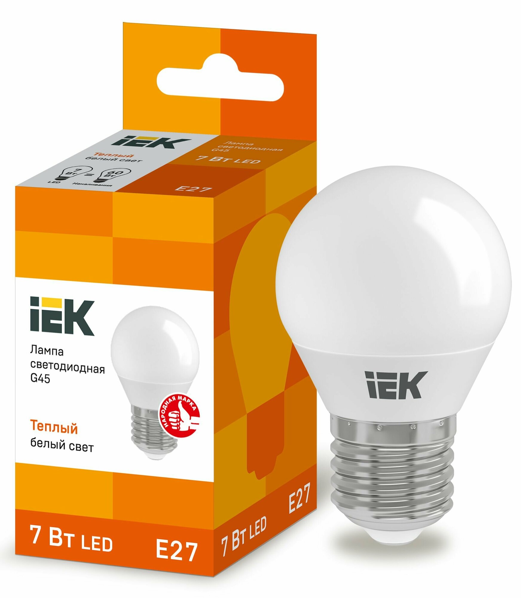 Лампа светодиодная IEK ECO G45 шар 7Вт 230В 3000К E27 (LLE-G45-7-230-30-E27)