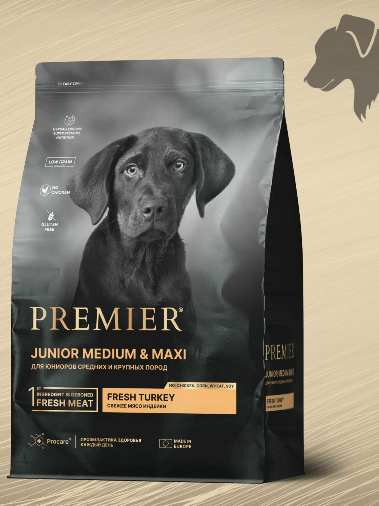 Сухой корм для собак PREMIER Dog Turkey JUNIOR Medium&Maxi (Свежее мясо индейки для юниоров средних и крупных пород с 4 месяцев, беременных и кормящих собак) 3 кг.