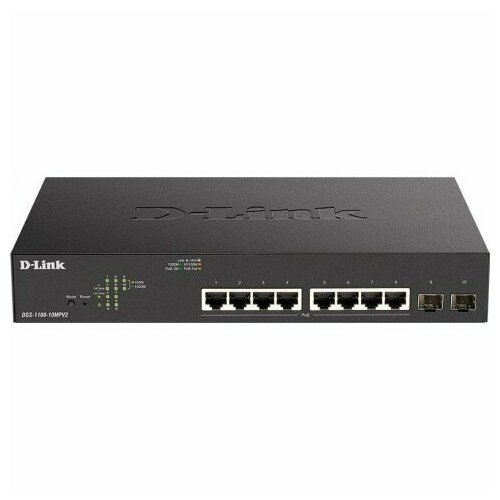 Коммутатор D-Link DGS-1100-10MPV2A3A L2 8x1Гбитс 2xКомбо1000BASE-TSFP 2SFP 8PoE 130W управляемый 1845400₽