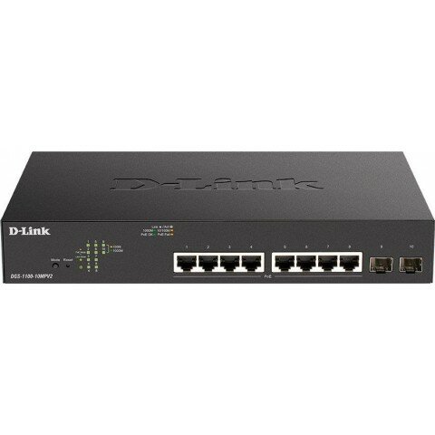 Коммутатор D-Link DGS-1100-10MPV2/A3A 8x1Гбит/с 2SFP 8PoE 130W управляемый