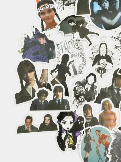 Набор наклеек Wednesday Уэнсдей, семейка Адамс, винил, стикерпак, 50 шт — фото 1