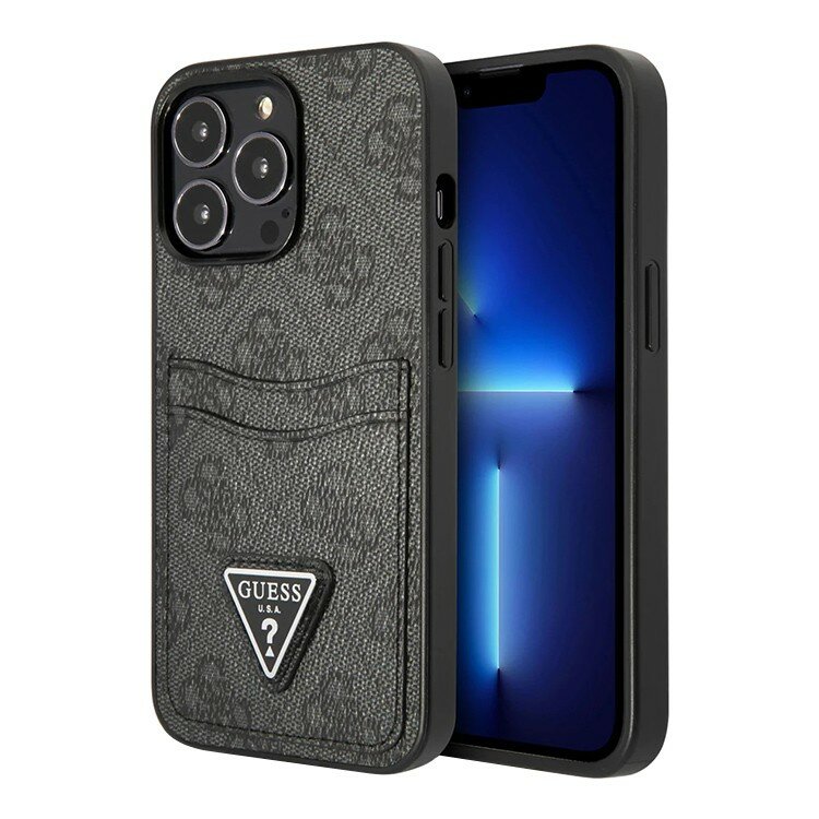 фото Чехол Guess PU 4G Double cardslot Metal triangle logo Hard для iPhone 13 Pro, черный