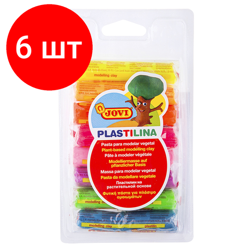 Комплект 6 шт, Пластилин растительный JOVI, 8 цветов неон, 15г, блистер