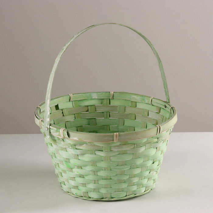 фото Корзина плетеная, D28х15хH31,5см, зеленый, бамбук