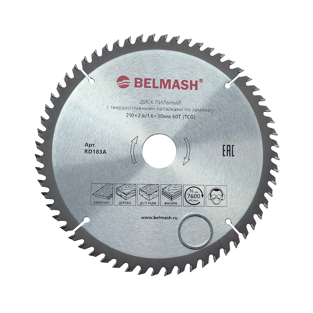 Диск пильный по ламинату BELMASH 210x26/16x30 60T RD183A