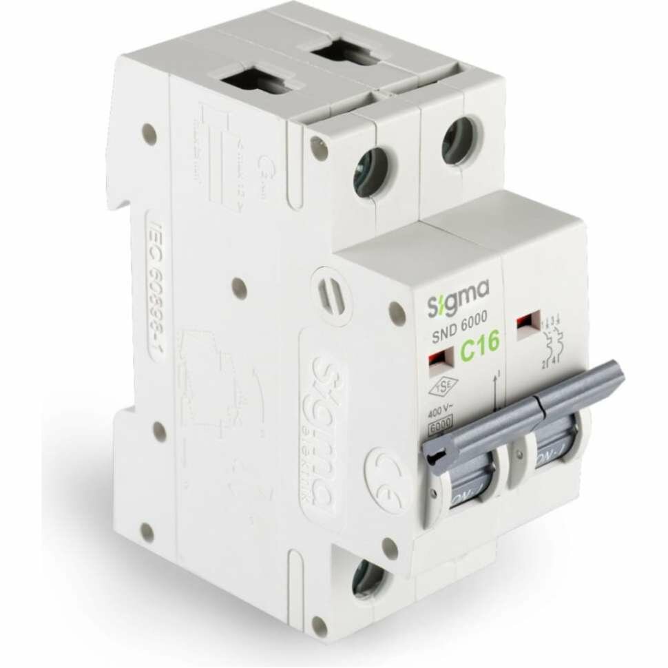 Автоматический выключатель Sigma Elektrik 2P C 16A 6kA 6SM216C