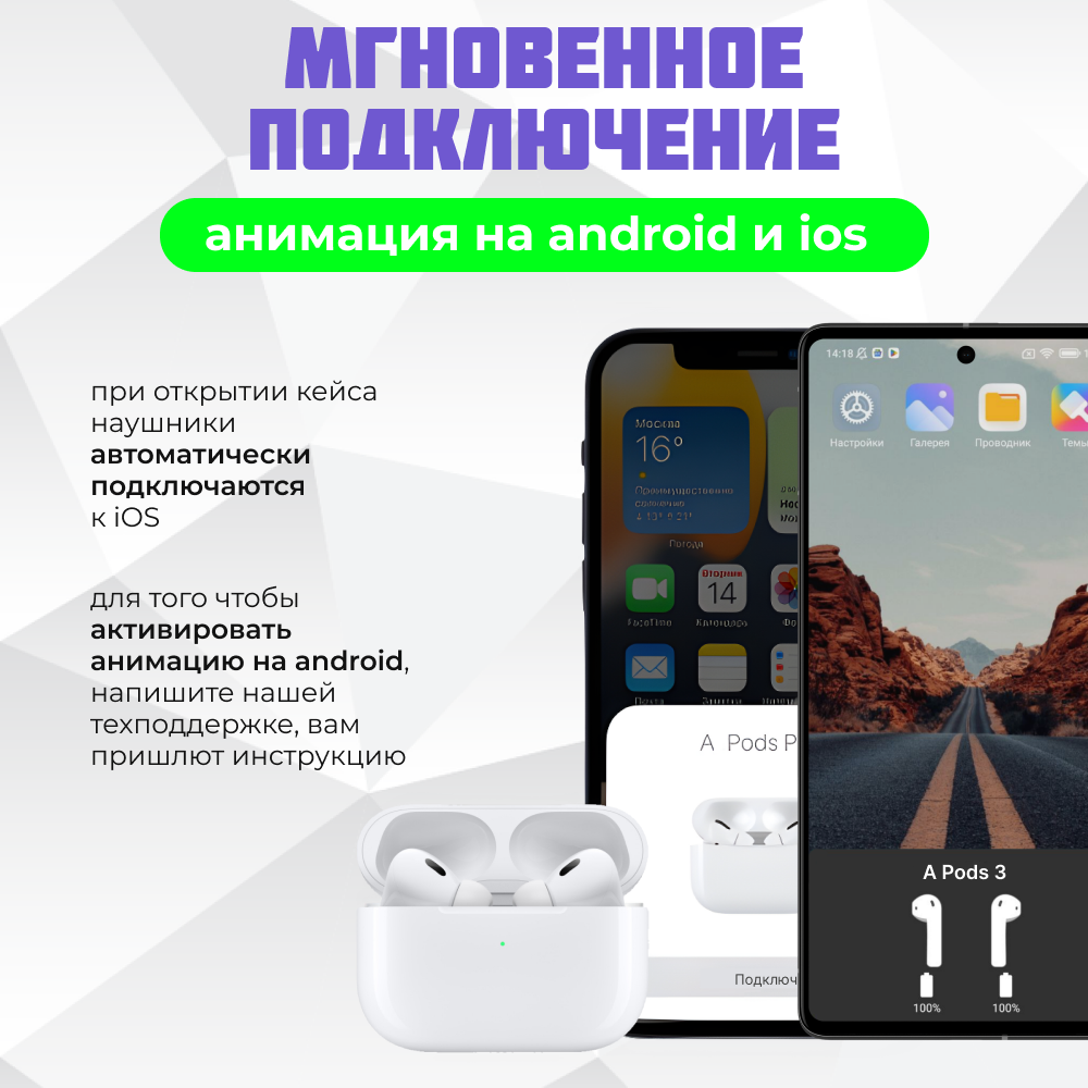 Беспроводные наушники A.Pods 3 с блочком для зарядки и чехлом в комплекте, белый — фото 1