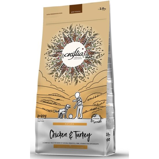 Корм сухой Craftia NATURA для щенков средних и крупных пород из курицы и индейки 2 кг