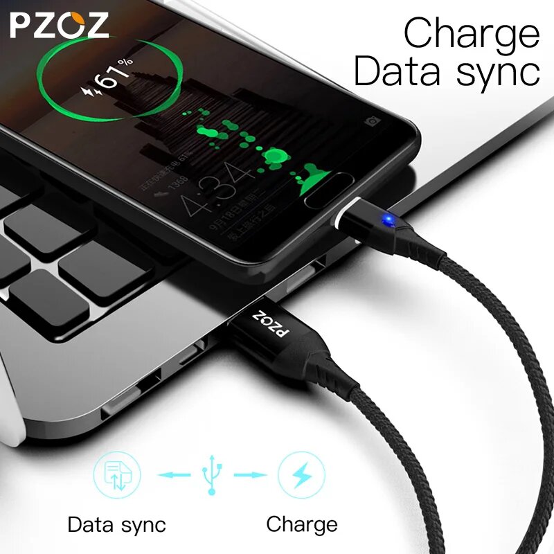 PZOZ 5А Магнитный кабель типа C супер быстрая зарядка Micro USB кабель USB C магнитное зарядное устройство для iPhone Huawei Xiaomi телефонный провод шнур, Black 1m For Micro, 1m — фото 1