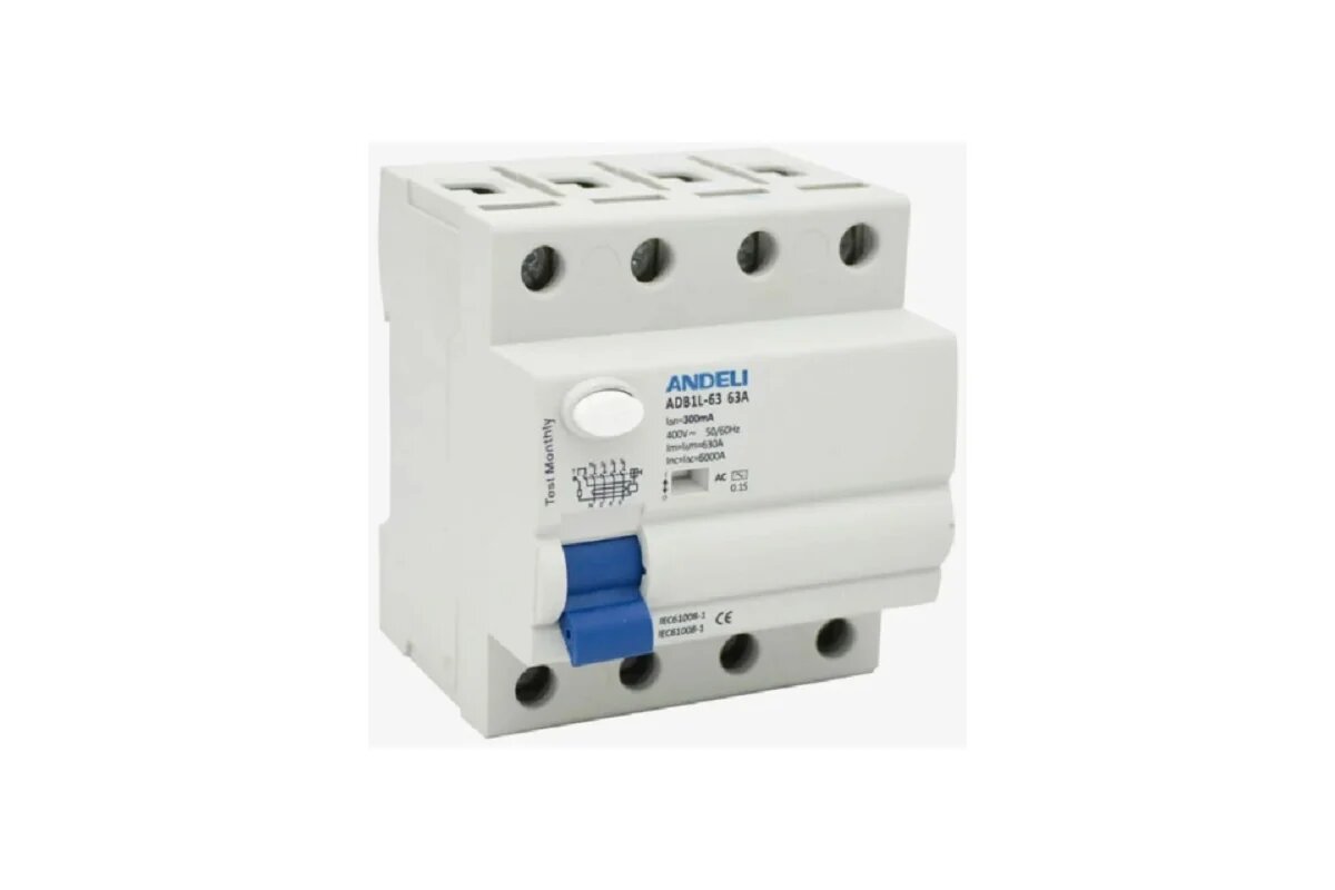 УЗО ANDELI ADB1L-63 4P 40A ток утечки 300mA тип AC 6kA ADL03-017