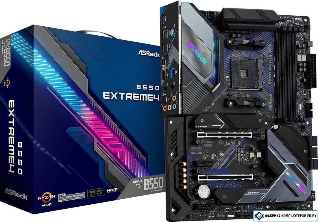 Материнская плата Asrock B550 Extreme4, для процессоров AMD, 4 слота DDR4, 2 слота M.2, 6 SATA 6G
